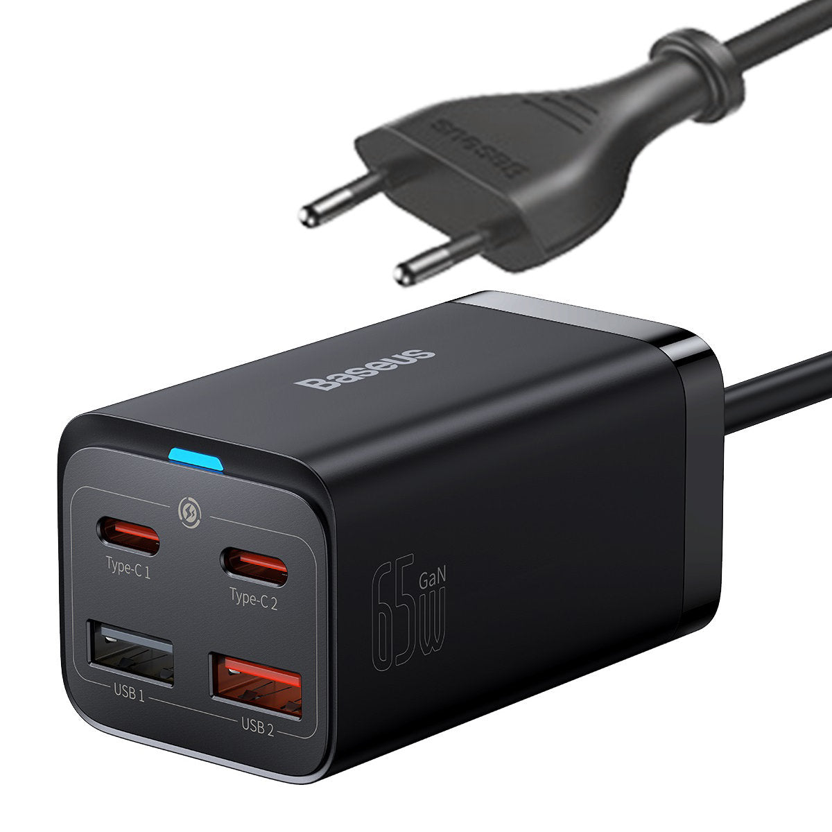 Network Charger With USB-C Cable Baseus GaN3 Pro, 65W, 3A, 2 x USB-A - 2 x USB-C, Black CCGP040101