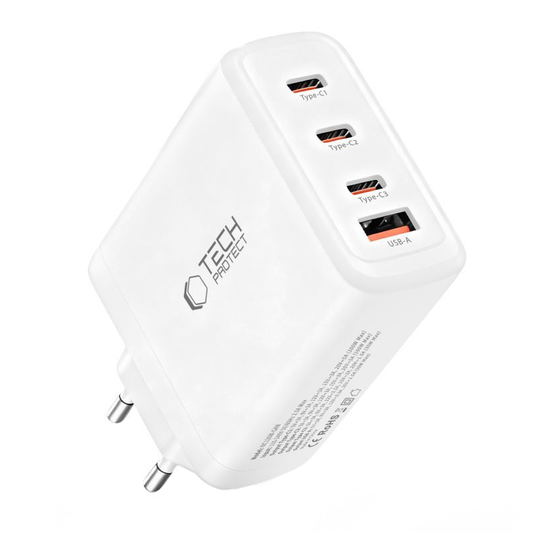 Netwerkoplader Tech-Protect NC120W-GAN, 120W, 5A, 1 x USB-A - 3 x USB-C, Wit