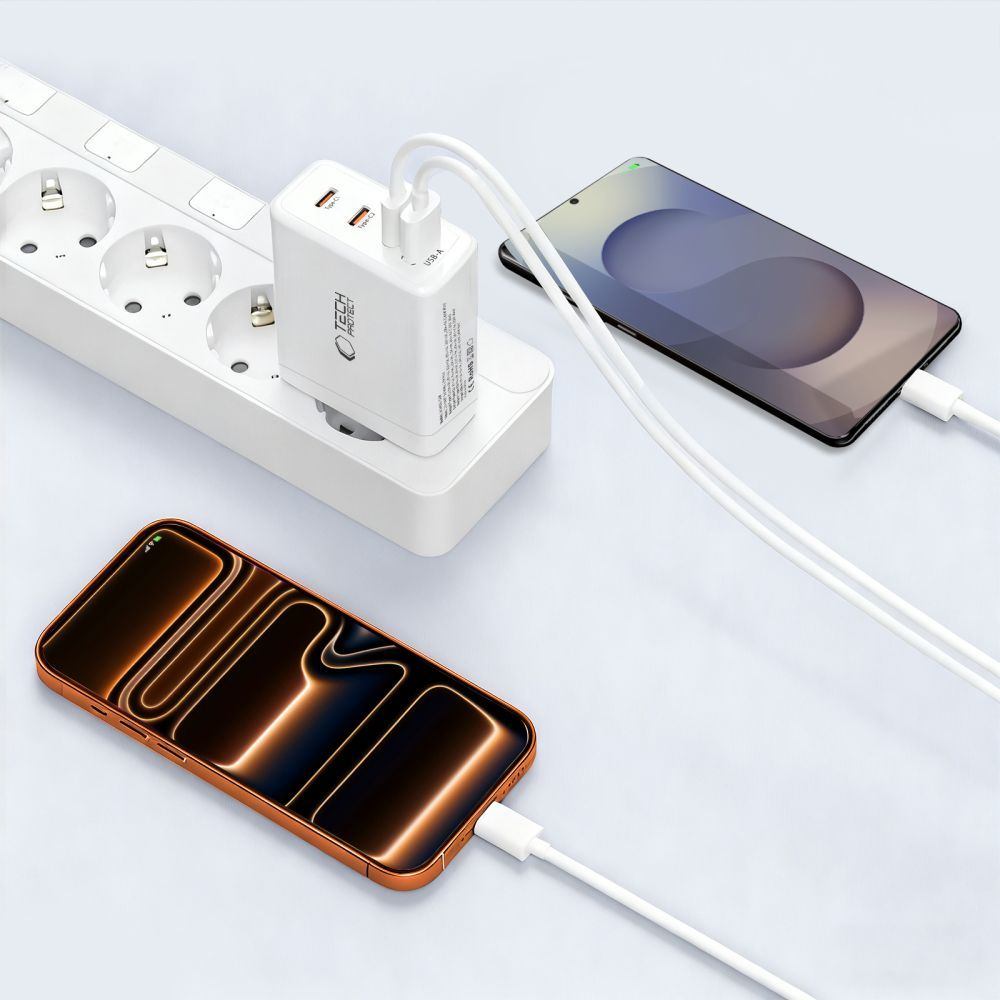 Netwerkoplader Tech-Protect NC140W-GAN, 140W, 5A, 1 x USB-A - 3 x USB-C, Wit