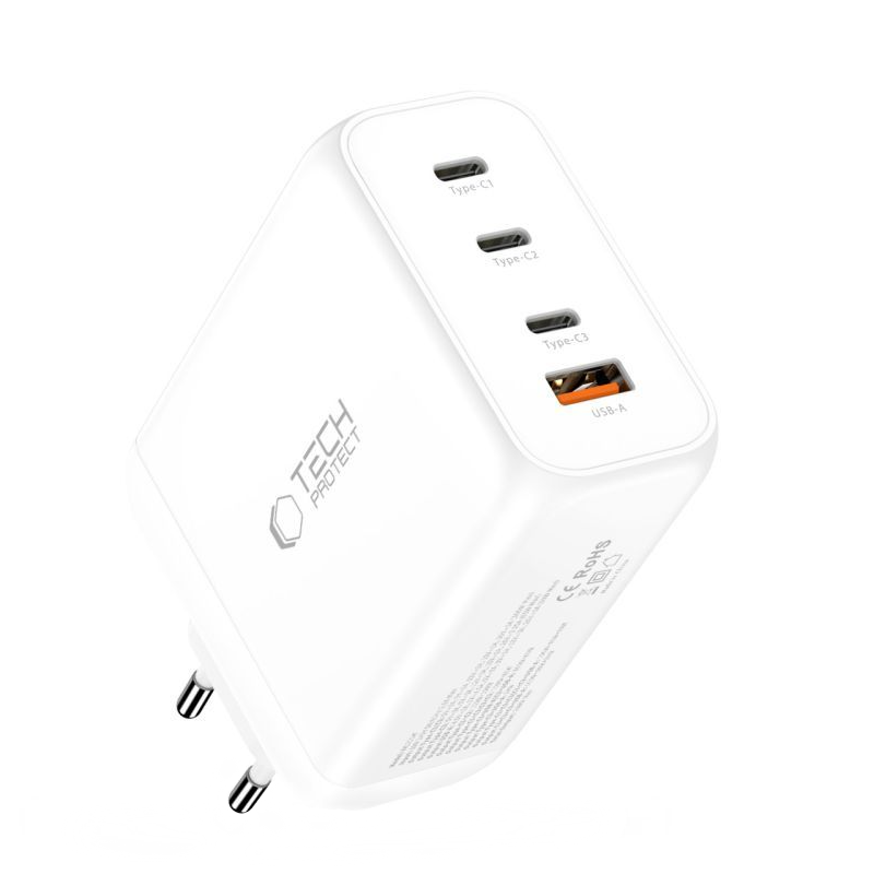 Netwerkoplader Tech-Protect NC200W-GAN, 200W, 5A, 1 x USB-A - 3 x USB-C, Wit