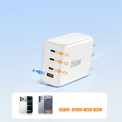 Netwerkoplader Tech-Protect NC200W-GAN, 200W, 5A, 1 x USB-A - 3 x USB-C, Wit
