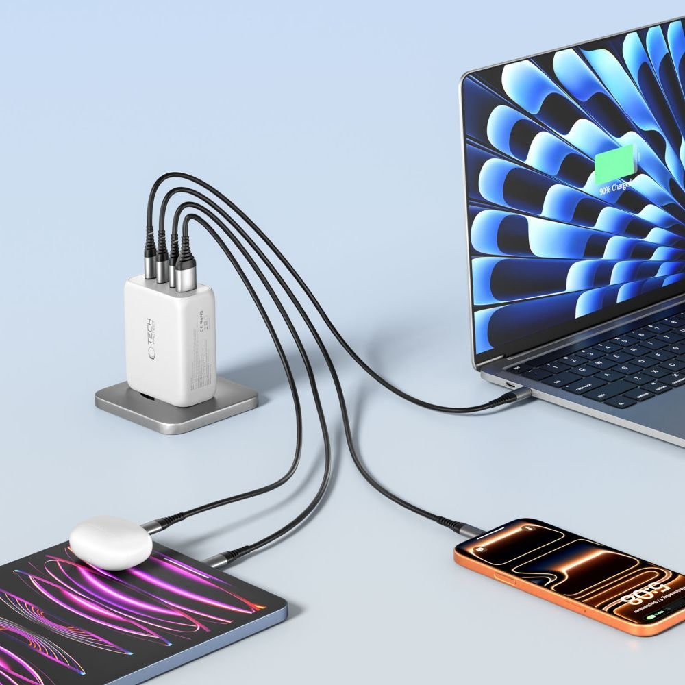 Netwerkoplader Tech-Protect NC200W-GAN, 200W, 5A, 1 x USB-A - 3 x USB-C, Wit