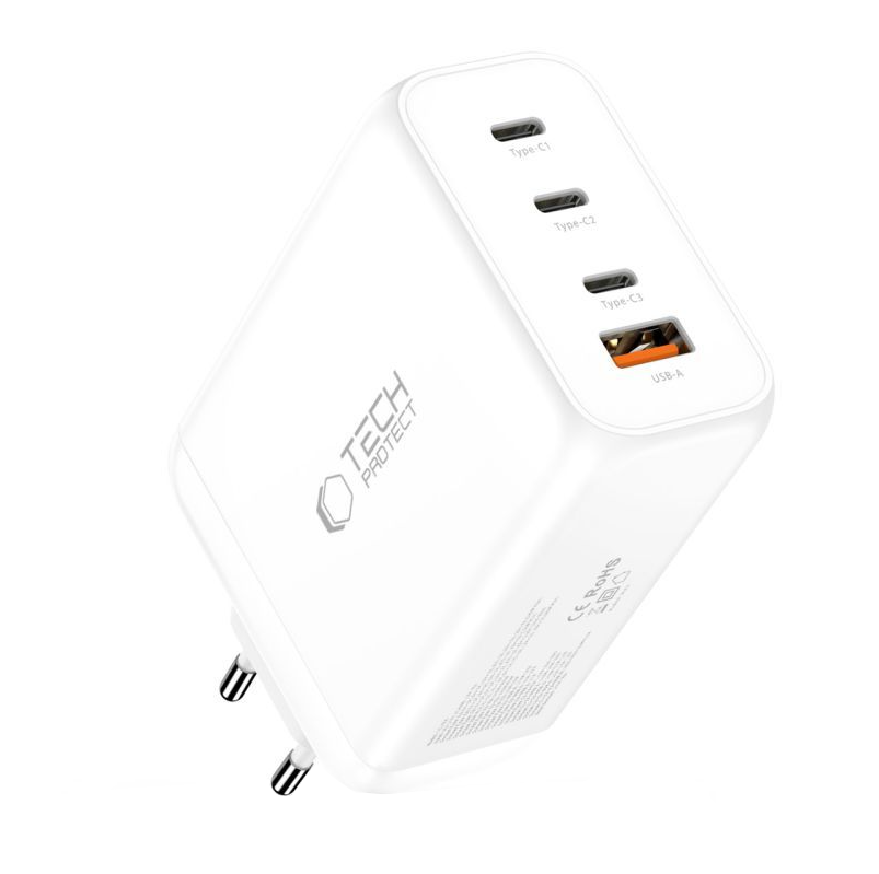Tech-Protect NC240W-GAN Netwerkoplader, 240W, 5A, 1 x USB-A - 3 x USB-C, Wit