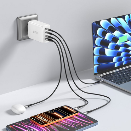 Tech-Protect NC240W-GAN Netwerkoplader, 240W, 5A, 1 x USB-A - 3 x USB-C, Wit