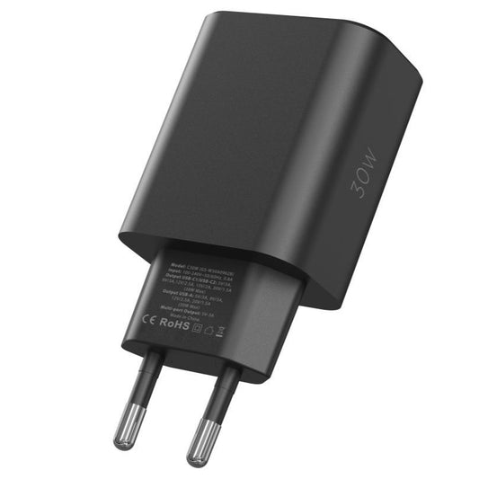 Tech-Protect NC30W Power Adapter, 30W, 3A, 1 x USB-A - 2 x USB-C, Black