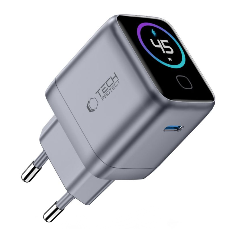 Tech-Protect NC45W Display Netvoeding, 45W, 3A, 1 x USB-C, Grijs