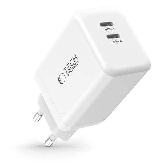 Tech-Protect NC45W Power Adapter, 45W, 3A, 2 x USB-C, White