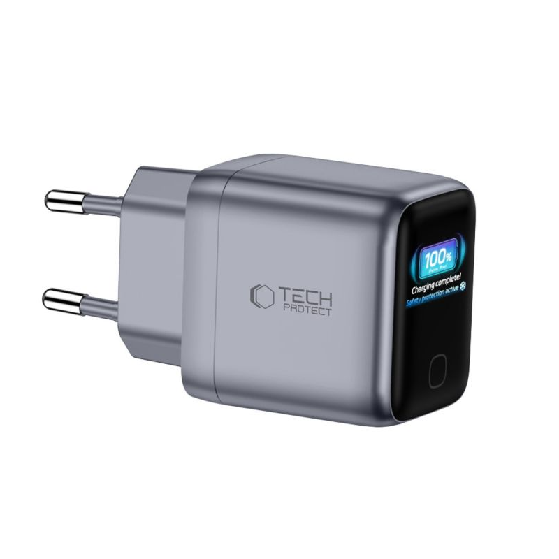 Tech-Protect NC45W Display Netvoeding, 45W, 3A, 1 x USB-C, Grijs
