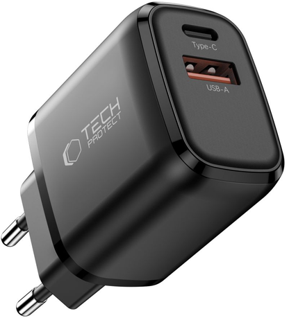 Tech-Protect NCA45W Netwerkoplader, 45W, 3A, 1 x USB-A - 1 x USB-C, Zwart