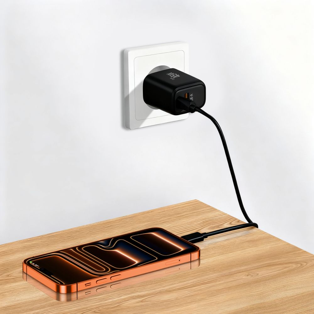 Tech-Protect NCA45W Netwerkoplader, 45W, 3A, 1 x USB-A - 1 x USB-C, Zwart