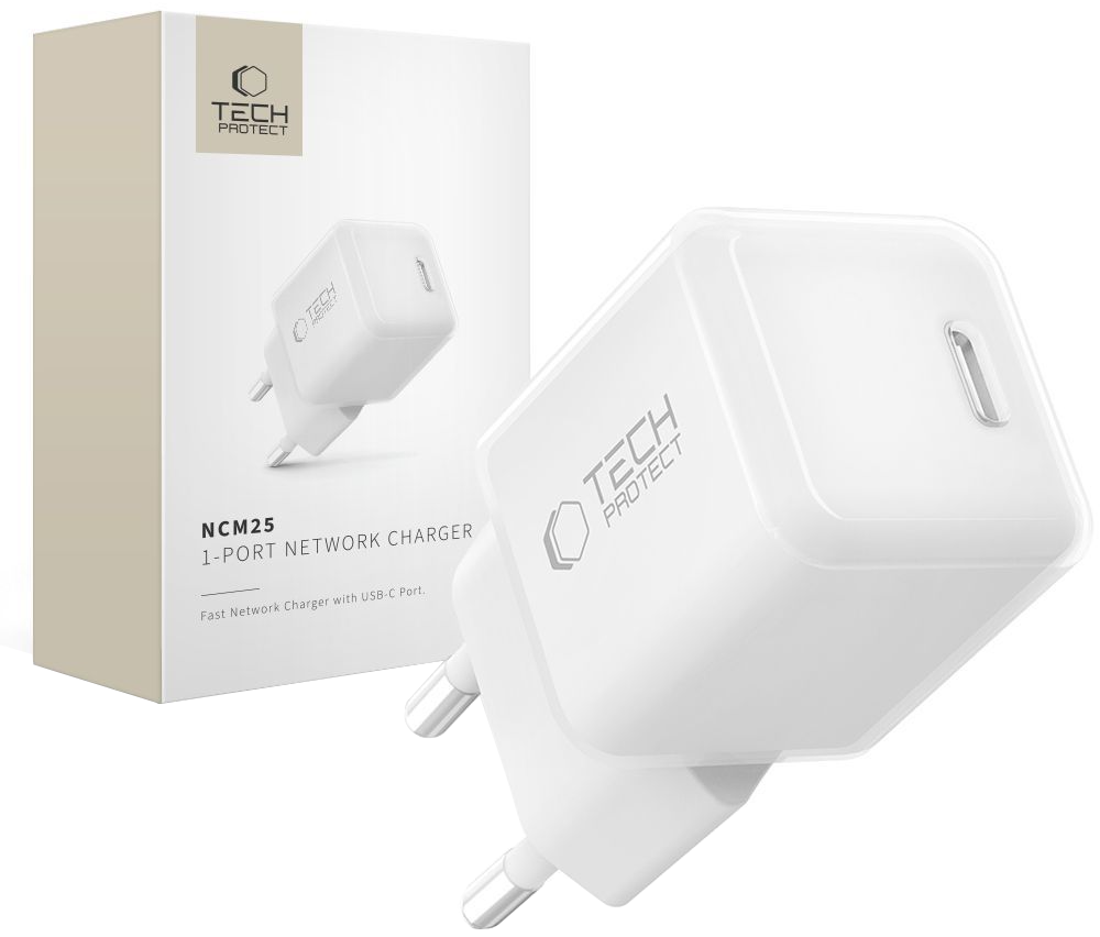Tech-Protect NCM25 Netlader, 25W, 3A, 1 x USB-C, Wit