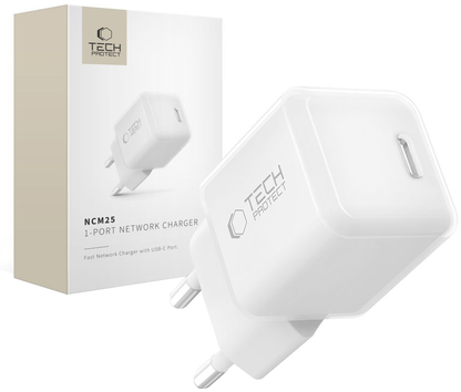 Tech-Protect NCM25 Netlader, 25W, 3A, 1 x USB-C, Wit