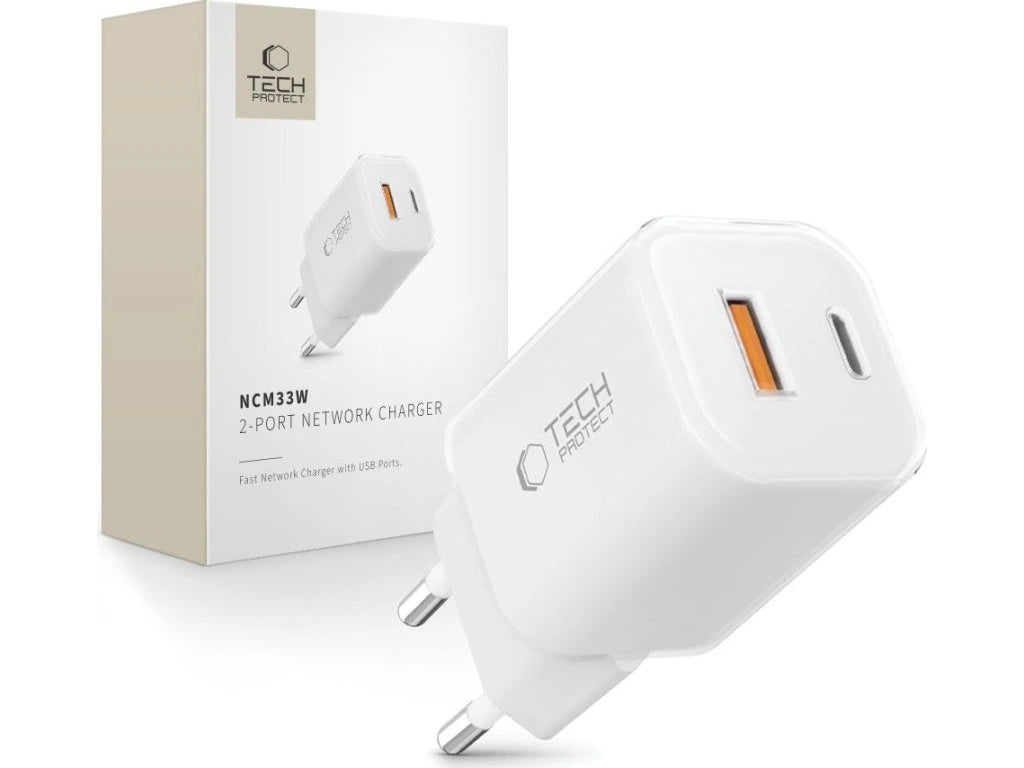 Netwerkoplader Tech-Protect NCM33W, 33W, 3A, 1 x USB-A - 1 x USB-C, Wit
