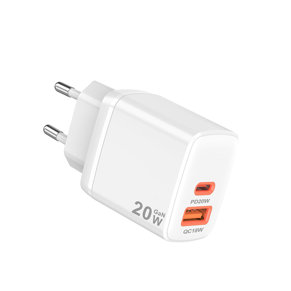 Netwerkoplader Techsuit CH2 Duonix, 20W, 3A, 1 x USB-A - 1 x USB-C, Wit