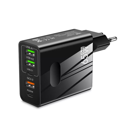 Netwerkoplader Techsuit CHC1 PentaXPower, 25W, 3A, 3 x USB-A - 2 x USB-C, Zwart