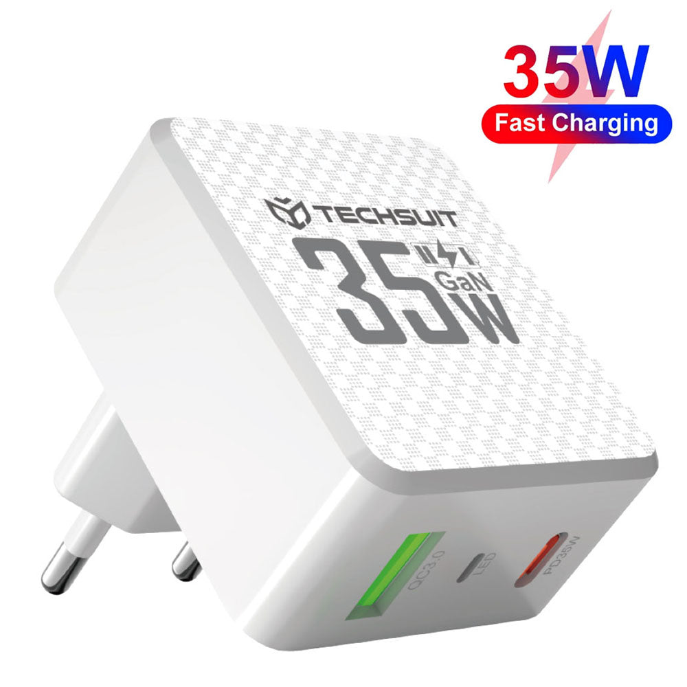 Netwerkoplader Techsuit CHPD173 Tiny, 35W, 3A, 1 x USB-A - 1 x USB-C, Wit
