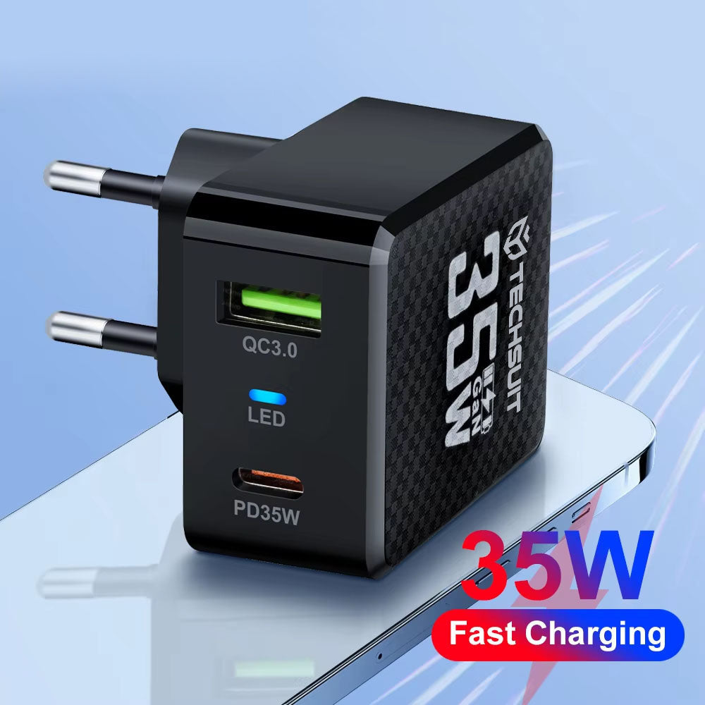 Netwerkoplader Techsuit CHPD173 Tiny, 35W, 3A, 1 x USB-A - 1 x USB-C, Wit