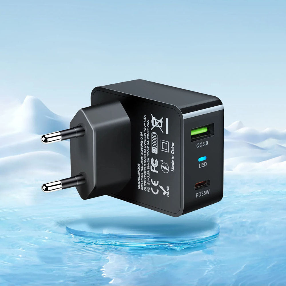 Techsuit CHPD173 Tiny Netwerkoplader, 35W, 3A, 1 x USB-A - 1 x USB-C, Zwart