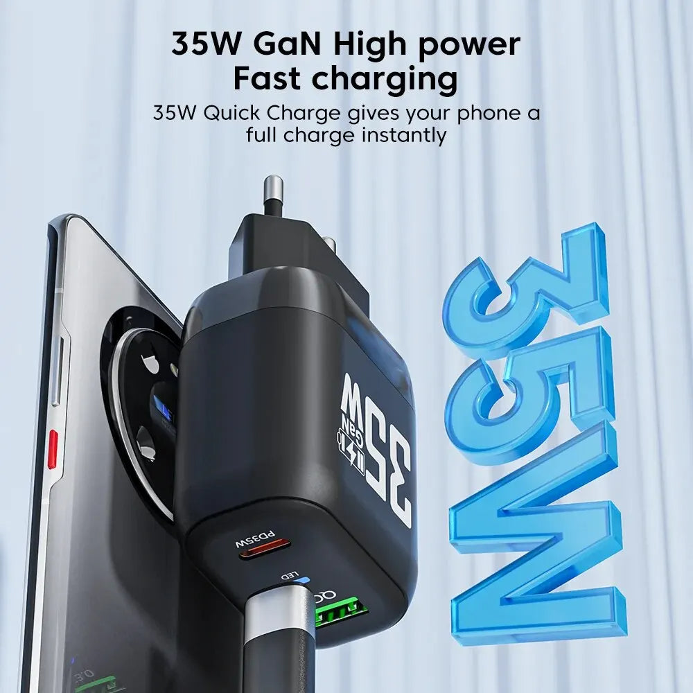 Techsuit CHPD174 Netwerkoplader, 35W, 3A, 1 x USB-A - 1 x USB-C, Wit