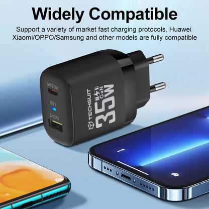 Techsuit CHPD174 Netwerkoplader, 35W, 3A, 1 x USB-A - 1 x USB-C, Wit