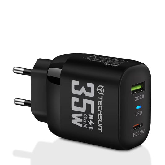Netwerkoplader Techsuit CHPD174, 35W, 3A, 1 x USB-A - 1 x USB-C, Zwart
