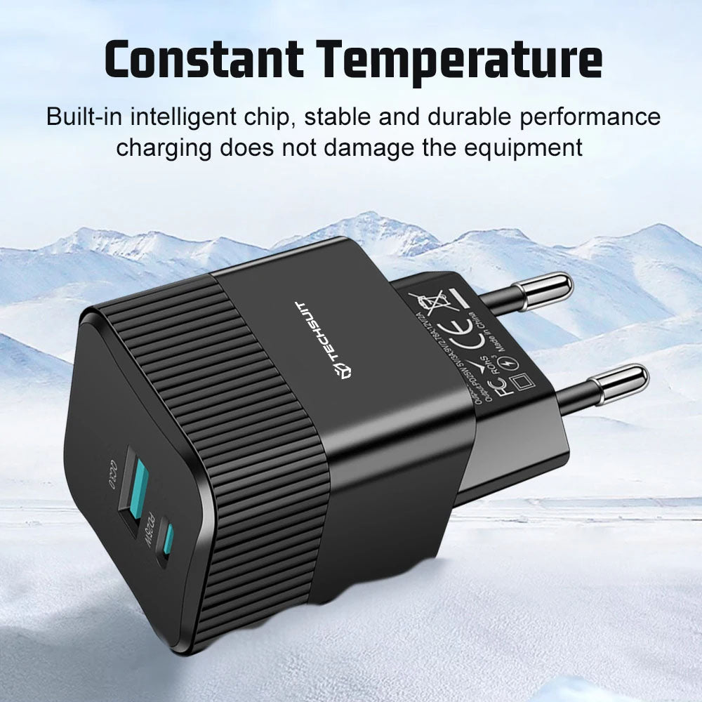 Netwerkoplader Techsuit CHPD216 Tiny, 25W, 3A, 1 x USB-A - 1 x USB-C, Wit