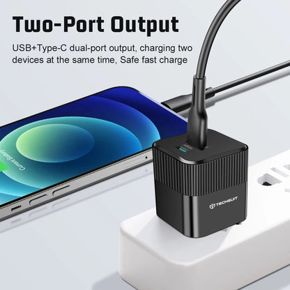 Netwerkoplader Techsuit CHPD216 Tiny, 25W, 3A, 1 x USB-A - 1 x USB-C, Zwart