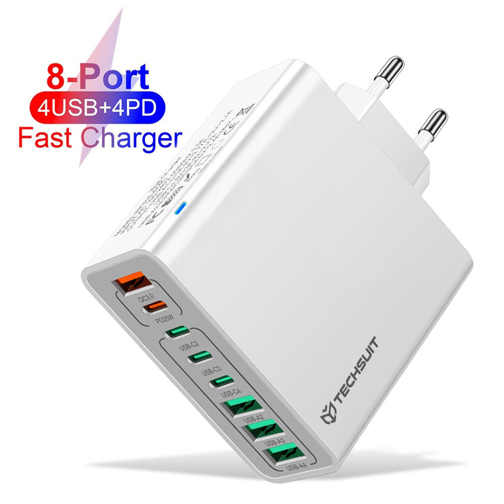 Techsuit CHPD224 Netwerkoplader, 65W, 3.25A, 4 x USB-A - 4 x USB-C, Wit