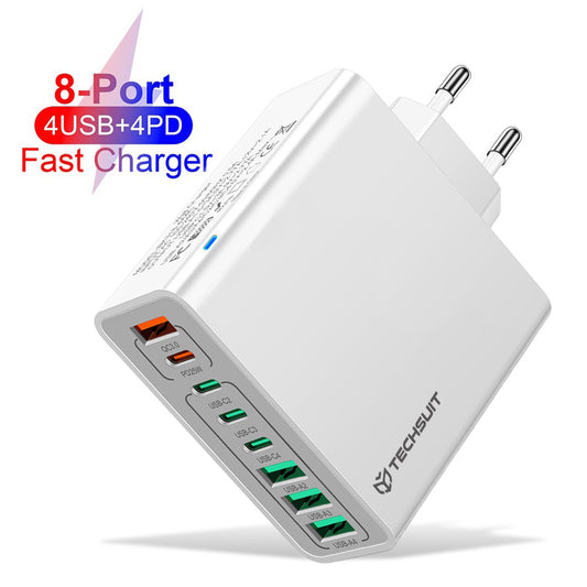 Techsuit CHPD224 Netwerkoplader, 65W, 3.25A, 4 x USB-A - 4 x USB-C, Wit