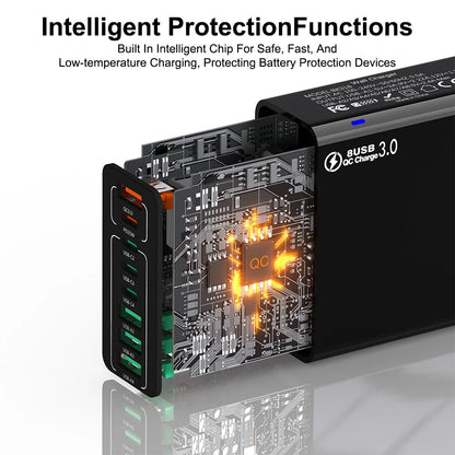 Techsuit CHPD224 Netwerkoplader, 65W, 3.25A, 4 x USB-A - 4 x USB-C, Wit