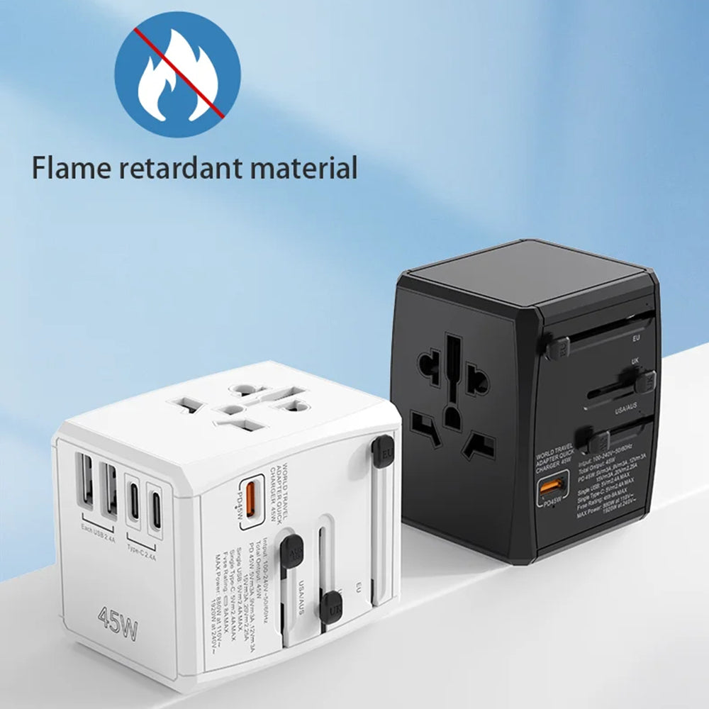 Techsuit HHT905 Travel Netwerkoplader, 45W, 3A, 2 x USB-A - 2 x USB-C, Zwart