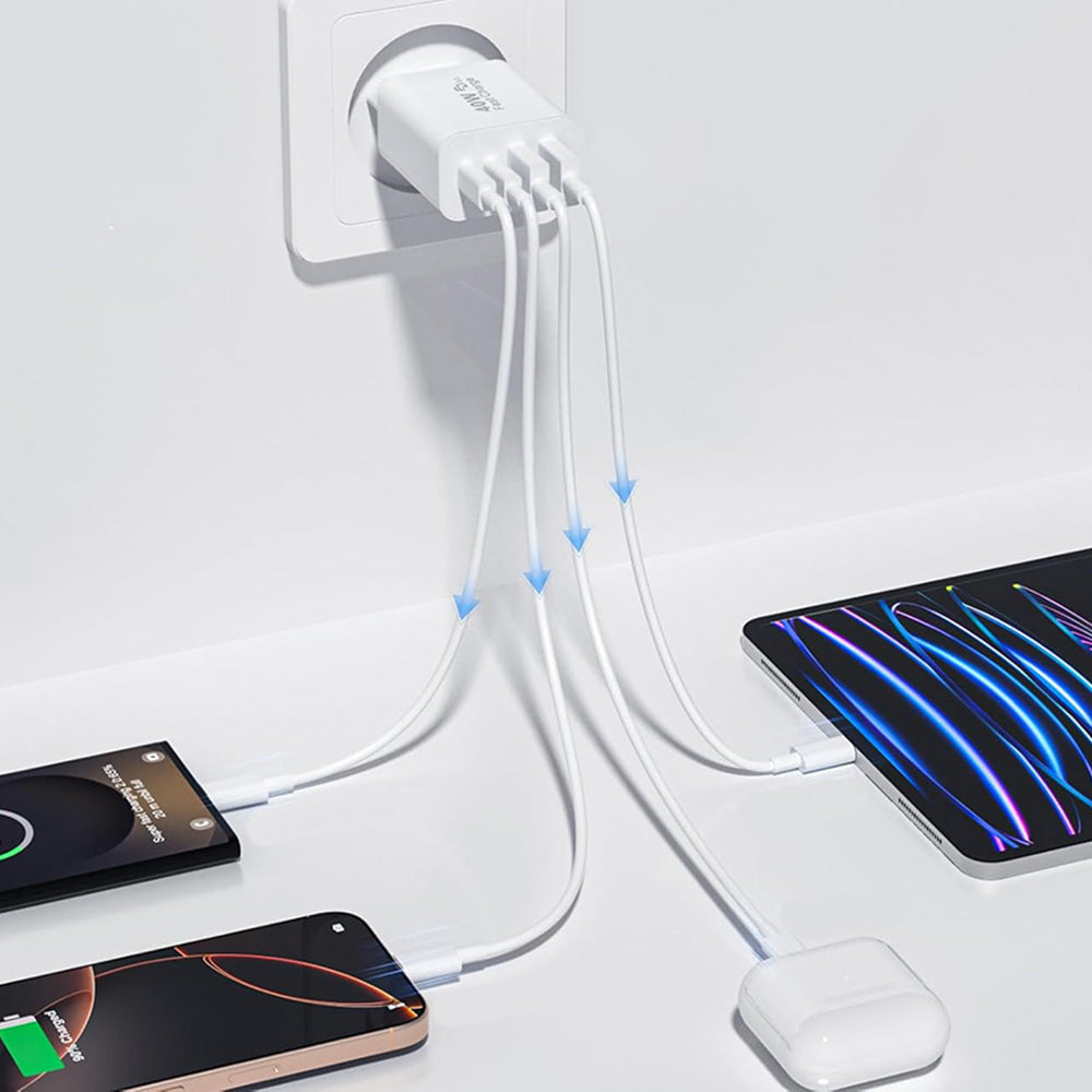 Techsuit PowerXQuad CH4 Network Charger, 40W, 3A, 2 x USB-A - 2 x USB-C, White