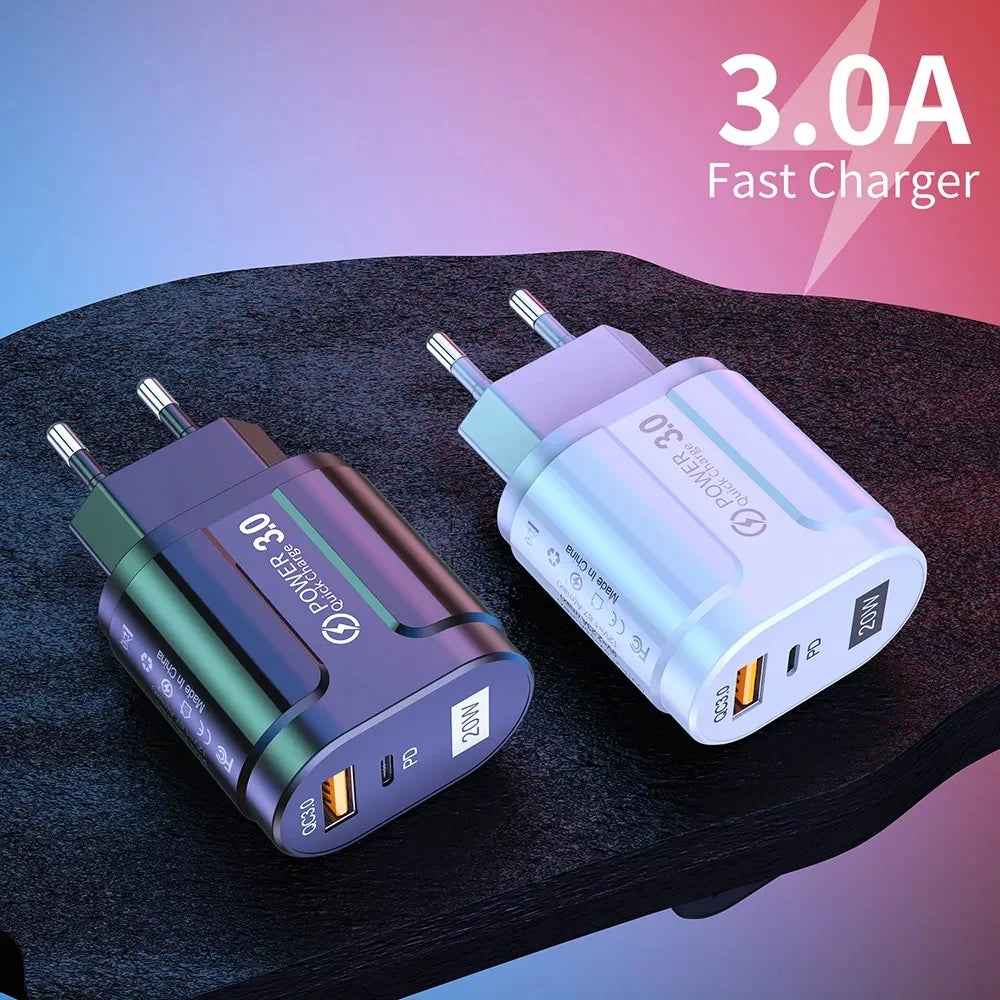 Techsuit Premium Netwerkoplader, 20W, 3A, 1 x USB-A - 1 x USB-C, Zwart CHPD038