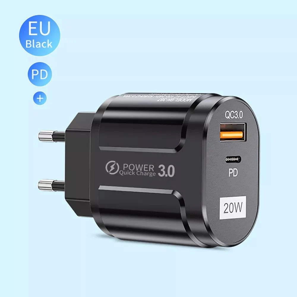 Techsuit Premium Netwerkoplader, 20W, 3A, 1 x USB-A - 1 x USB-C, Zwart CHPD038