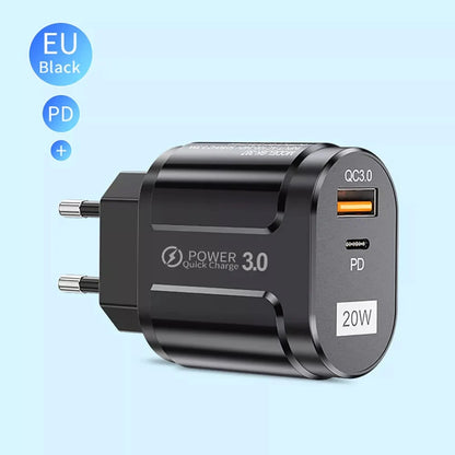 Techsuit Premium Netwerkoplader, 20W, 3A, 1 x USB-A - 1 x USB-C, Zwart CHPD038