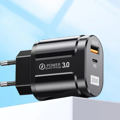 Techsuit Premium Netwerkoplader, 20W, 3A, 1 x USB-A - 1 x USB-C, Zwart CHPD038