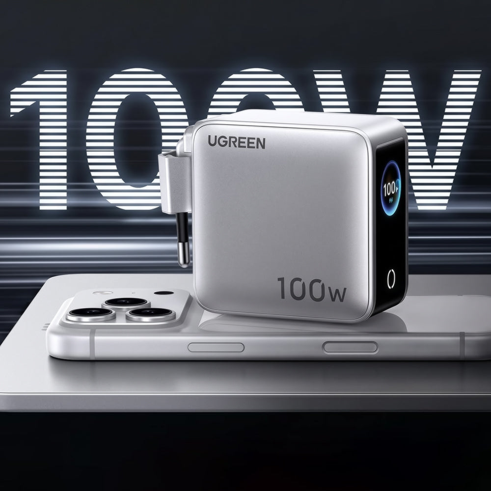 UGREEN Nexode Pro X772 (95942B) Display-netoplader, 100 W, 5 A, 1 x USB-A - 3 x USB-C, grijs