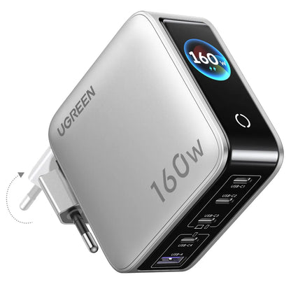 UGREEN Nexode Pro X774 (65637B) netlader met display, 160 W, 5 A, 1 x USB-A - 4 x USB-C, grijs