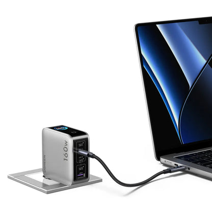 UGREEN Nexode Pro X774 (65637B) netlader met display, 160 W, 5 A, 1 x USB-A - 4 x USB-C, grijs