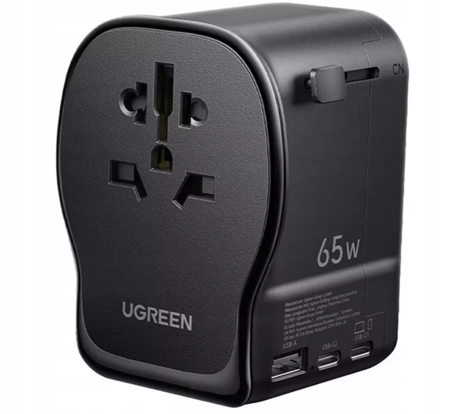 UGREEN Travel S550 Netadapter (55001), 65W, 3,25A, 1 x USB-A - 2 x USB-C, Zwart