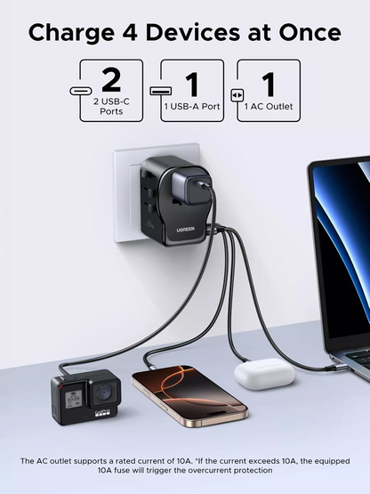 UGREEN Travel S550 Netadapter (55001), 65W, 3,25A, 1 x USB-A - 2 x USB-C, Zwart