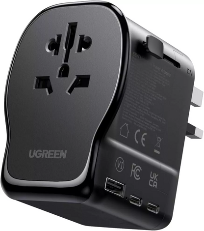 UGREEN Travel S550 Netadapter (55001), 65W, 3,25A, 1 x USB-A - 2 x USB-C, Zwart