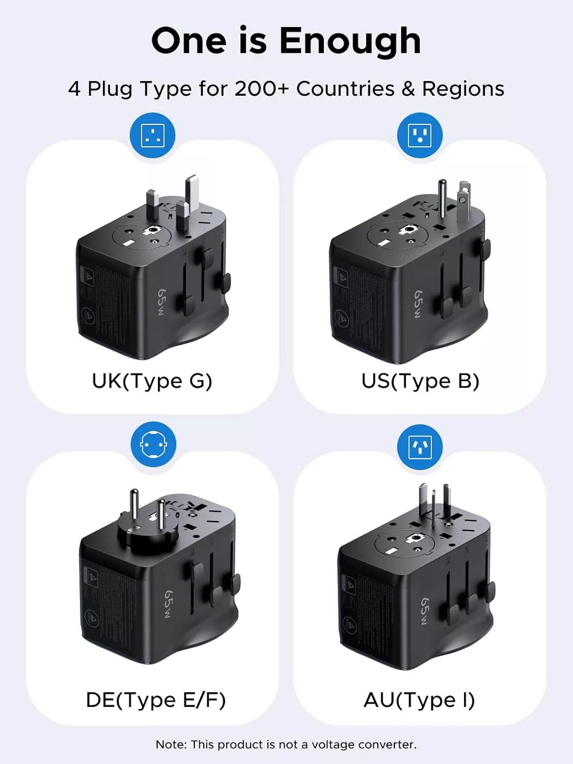 UGREEN Travel S550 Netadapter (55001), 65W, 3,25A, 1 x USB-A - 2 x USB-C, Zwart