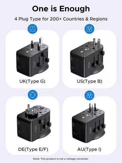 UGREEN Travel S550 Netadapter (55001), 65W, 3,25A, 1 x USB-A - 2 x USB-C, Zwart