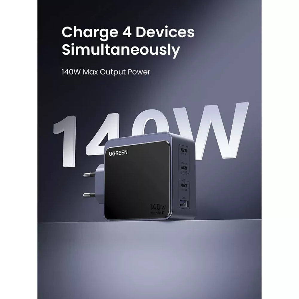 UGREEN X570 Nexode S Netwerkoplader, 140W, 5A, 1 x USB-A - 3 x USB-C, Gri