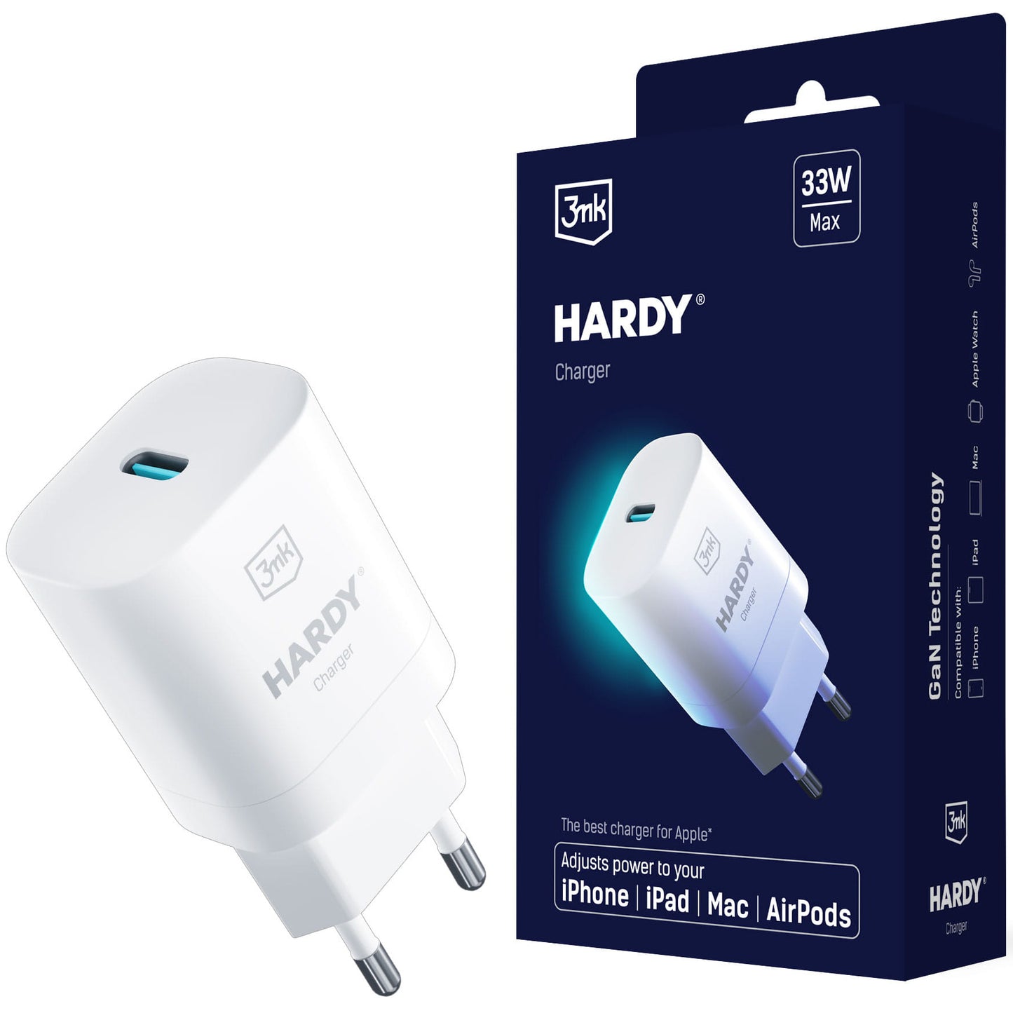 3MK Hardy GaN Wall Charger, 33W, 3A, 1 x USB-C, White