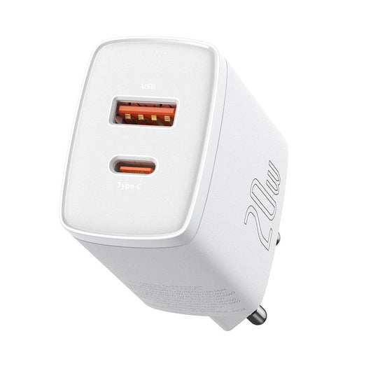 Network Charger Baseus Compact, 20W, 3A, 1 x USB-A - 1 x USB-C, White CCXJ-B02