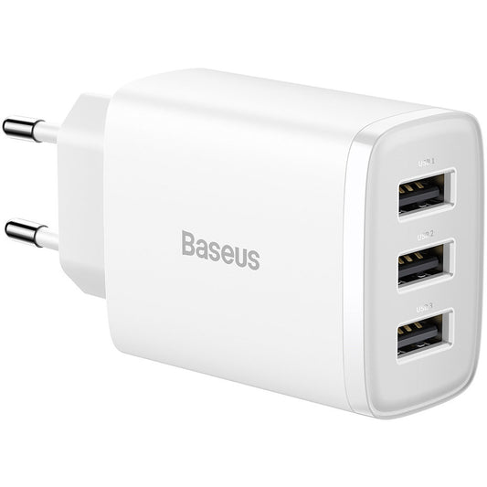 Baseus Compact Netwerkoplader 3U, 17W, 2.1A, 3 x USB-A, Wit CCXJ020102