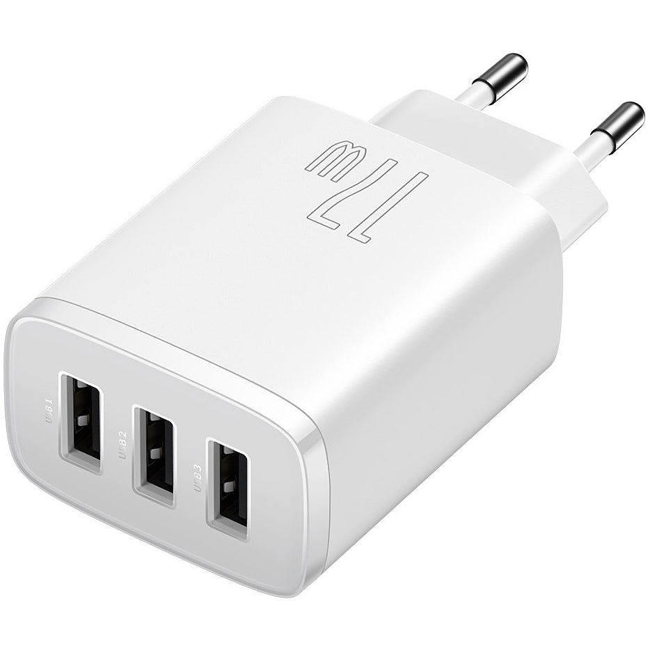 Baseus Compact Network Charger 3U, 17W, 2.1A, 3 x USB-A, White CCXJ020102