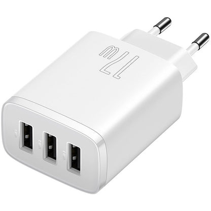 Baseus Compact Network Charger 3U, 17W, 2.1A, 3 x USB-A, White CCXJ020102